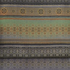 「袋帯　ゴブラン」・・・ゴブランは15世紀フランスに始まる織技。本品はタペストリーとは違う紋織。西陣の帯として、経糸と緯糸で同じ3色の色糸を組み合わせた多重組織。むっくりとした生地の厚みとしなやかさは、多重織りができる西陣織ならでは。